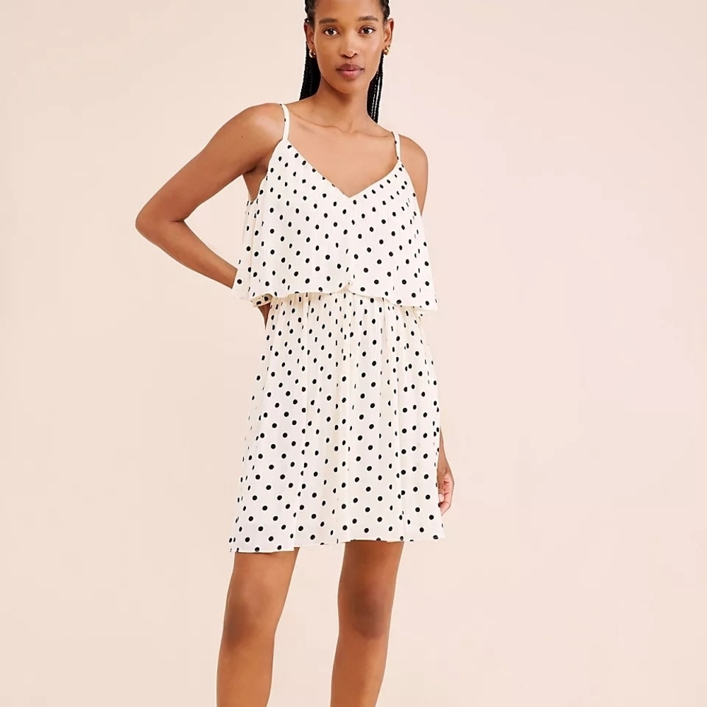 Free People x Adelyn Rae Katia Overlay Polka Dot Pleated Dress - S